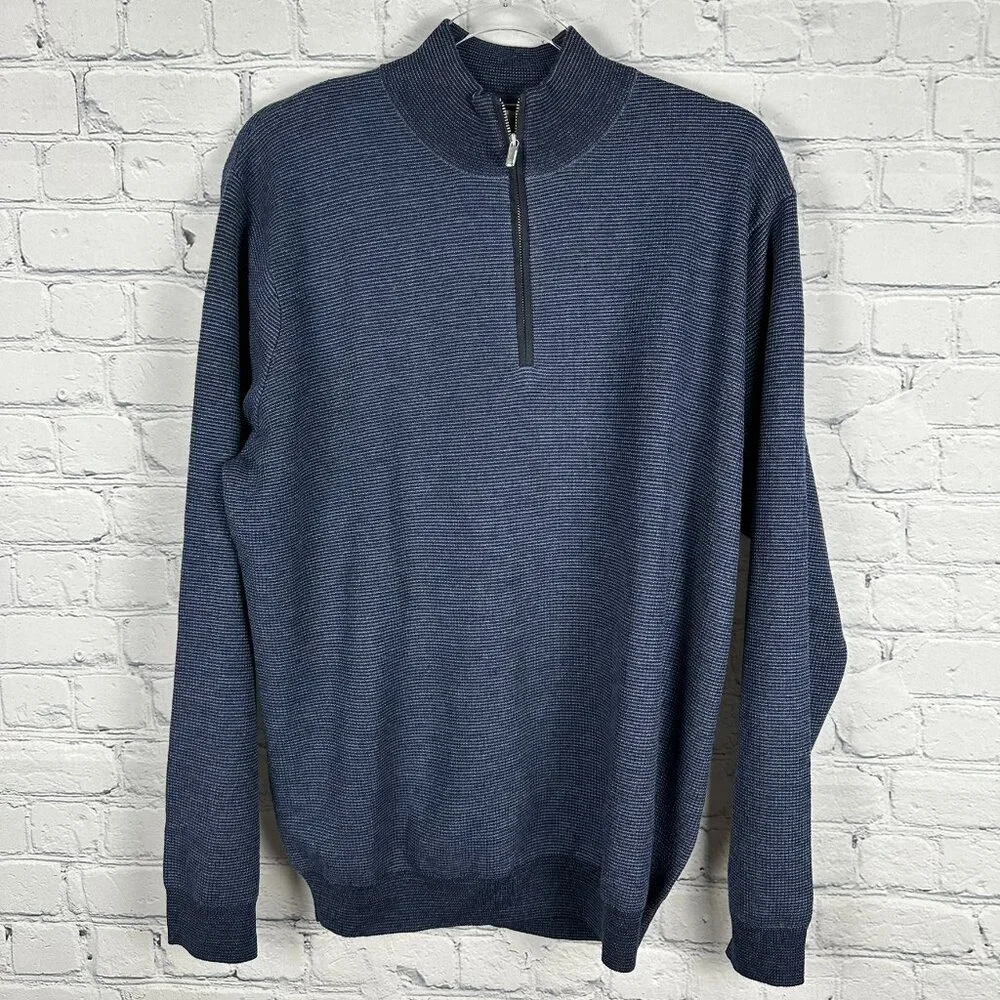 Peter Millar Men's West 1/4 Zip Merino Wool Pullover Sweater, Size Large, Blue